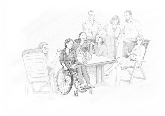 Группа друзей поздравляет пациентку в хосписе, даря ей тепло и поддержку в праздничный день